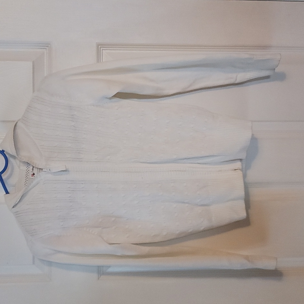 A white sweater with a hood for school girl size 10-12